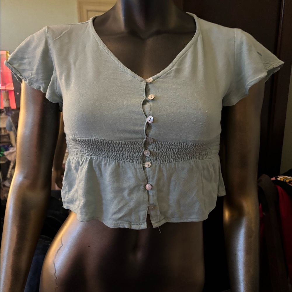 Pigalle Sage Button-Up Blouse